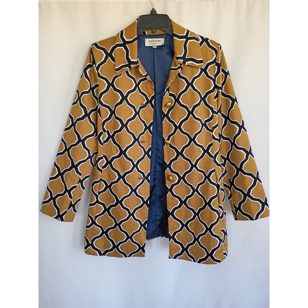 Skirtin Around‎ Womens Mustard Yellow Geometric Trellis Jacket Blazer 10